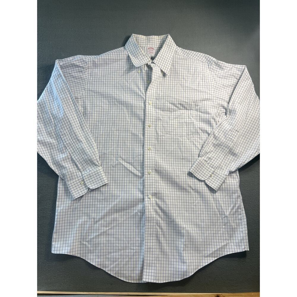 Brooks Brothers Slim Fit Dress Shirt 17/33 Blue White Check 100% Cotton
